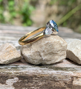 Beautiful Aquamarine and Diamond Trilogy ring in 18ct white and yellow gold