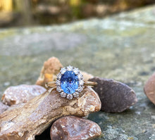 Load image into Gallery viewer, Ceylon Sapphire and Diamond Cluster Ring in 18ct Yellow Gold and Platinum
