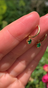 Vivid Green Emerald Huggie-Hoop Charm Earrings