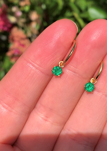 Vivid Green Emerald Huggie-Hoop Charm Earrings