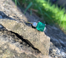 Load image into Gallery viewer, Emerald and Diamond Trilogy Ring in Platinum
