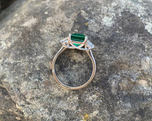Load image into Gallery viewer, Emerald and Diamond Trilogy Ring in Platinum
