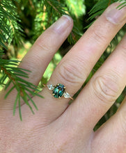 Load image into Gallery viewer, Stunning Teal and Green Parti Sapphire and Diamond Trilogy Ring
