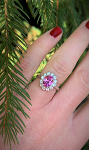 Incredible Pink Sapphire and Diamond Cluster Ring in Platinum