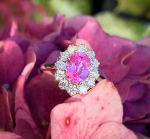 Incredible Pink Sapphire and Diamond Cluster Ring in Platinum