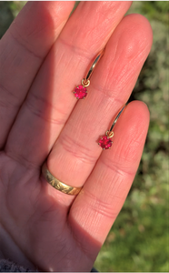 * SALE * Fine Ruby Huggie-Hoop Charm Earrings in Yellow Gold