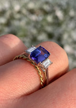 Load image into Gallery viewer, Tanzanite and Diamond Trilogy ring in 18 carat White Gold

