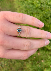 Teal Sapphire and Diamond Scatter Ring