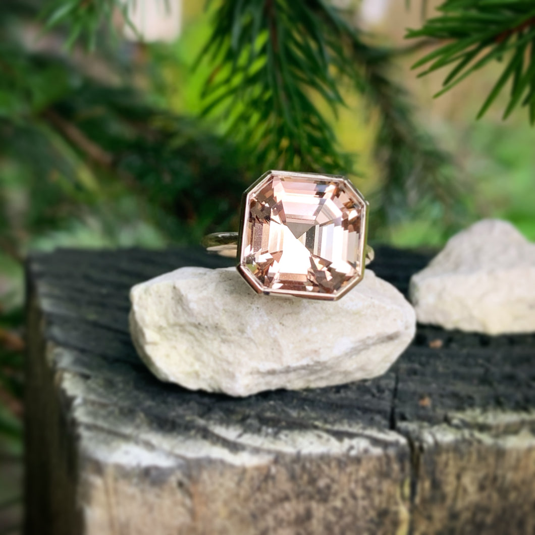 Huge Untreated Asscher Cut Topaz Ring in Yellow Gold