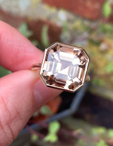 Huge Untreated Asscher Cut Topaz Ring in Yellow Gold