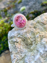 Load image into Gallery viewer, Huge Fine Pink Tourmaline Ring with Pink Sapphire and Diamond Double Halo
