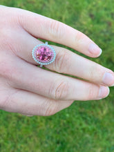 Load image into Gallery viewer, Huge Fine Pink Tourmaline Ring with Pink Sapphire and Diamond Double Halo
